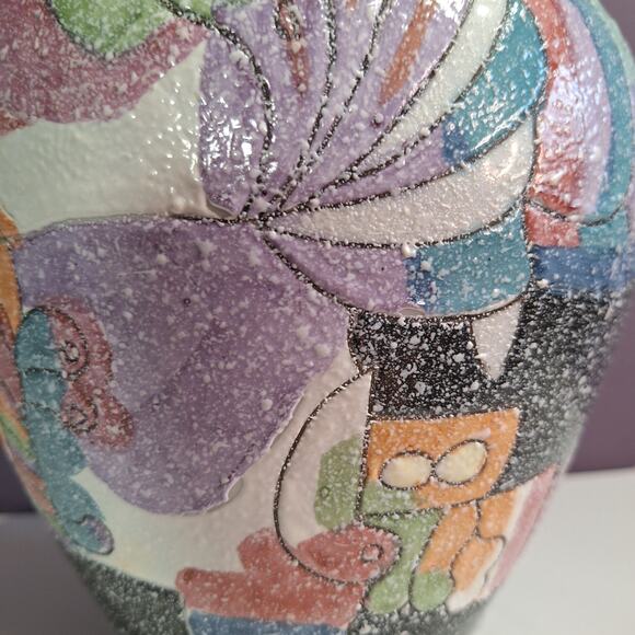 Vintage large 90s wide vase Asian geometric print - Picture 3 of 8